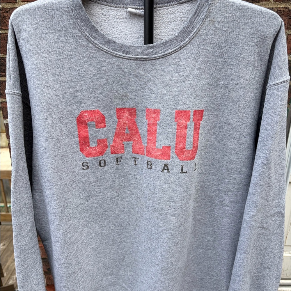Jerzees Gray Sweatshirt with Red Accent